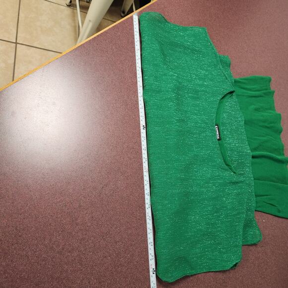 Express Blouse Top Womens Size Large Sheer Green Shimmer Holiday Christmas - Picture 3 of 10